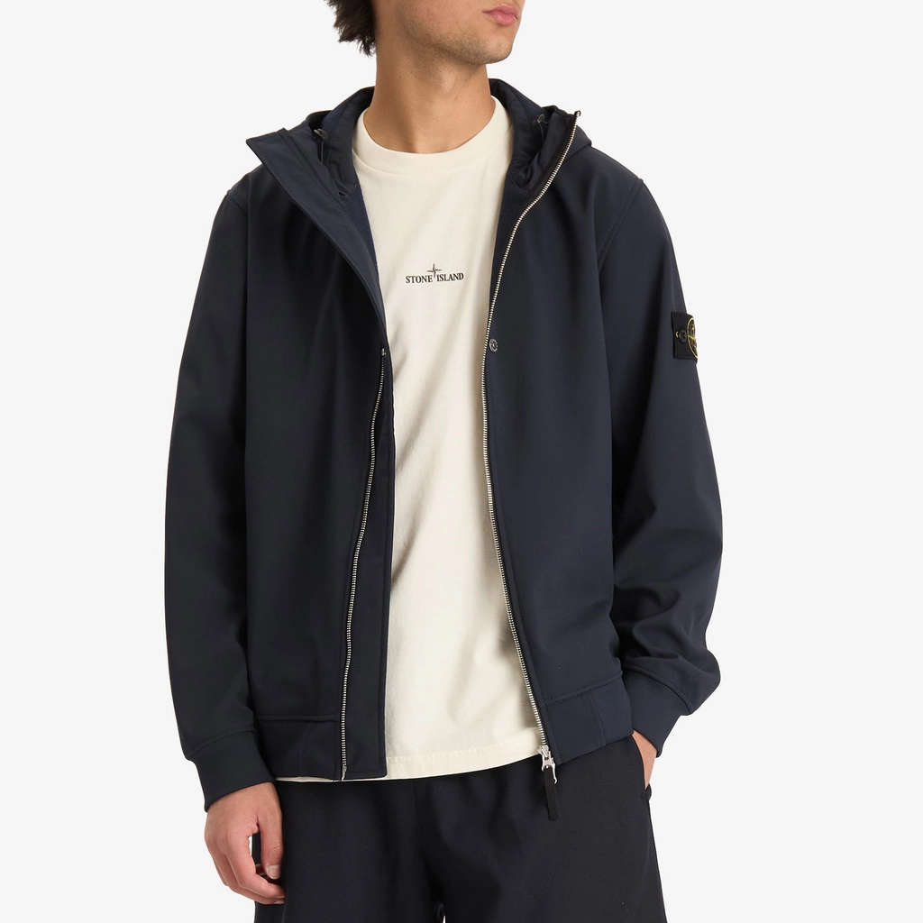 Stone Island Men's Soft Shell-R Hooded Jacket Navy Blue